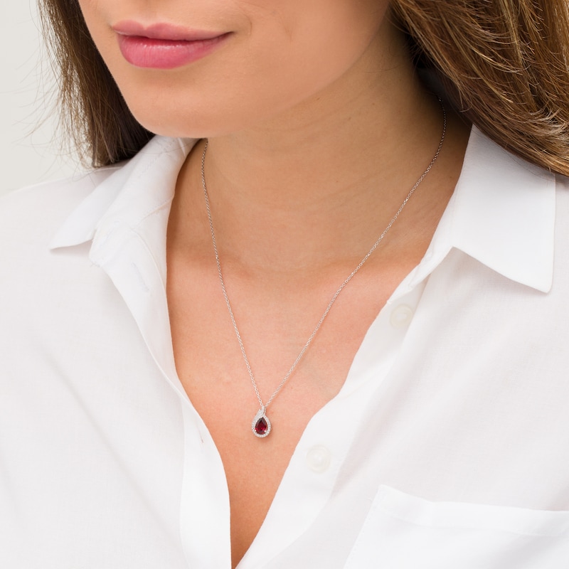 Pear-Shaped Garnet and Lab-Created White Sapphire Flame Pendant in Sterling Silver