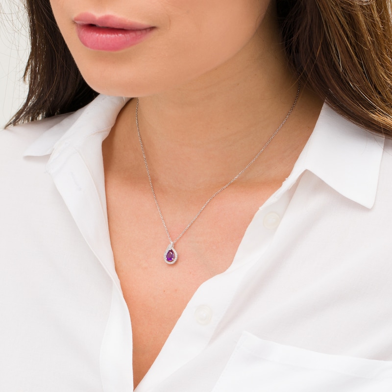 Pear-Shaped Amethyst and Lab-Created White Sapphire Flame Pendant in Sterling Silver