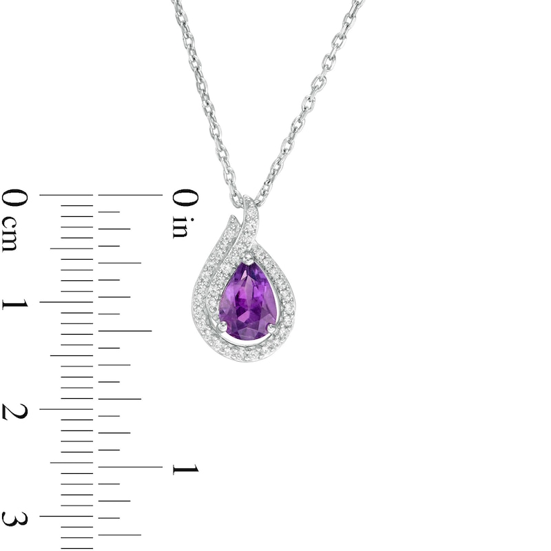 Pear-Shaped Amethyst and Lab-Created White Sapphire Flame Pendant in Sterling Silver