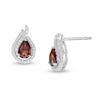 Thumbnail Image 0 of Pear-Shaped Garnet and Lab-Created White Sapphire Flame Stud Earrings in Sterling Silver