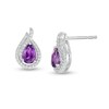 Thumbnail Image 1 of Pear-Shaped Amethyst and Lab-Created White Sapphire Flame Stud Earrings in Sterling Silver