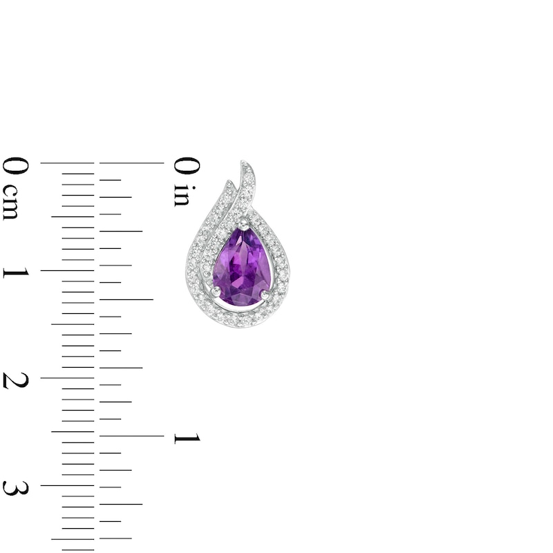 Main Image 3 of Pear-Shaped Amethyst and Lab-Created White Sapphire Flame Stud Earrings in Sterling Silver