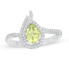 Thumbnail Image 0 of Pear-Shaped Peridot and Lab-Created White Sapphire Flame Ring in Sterling Silver