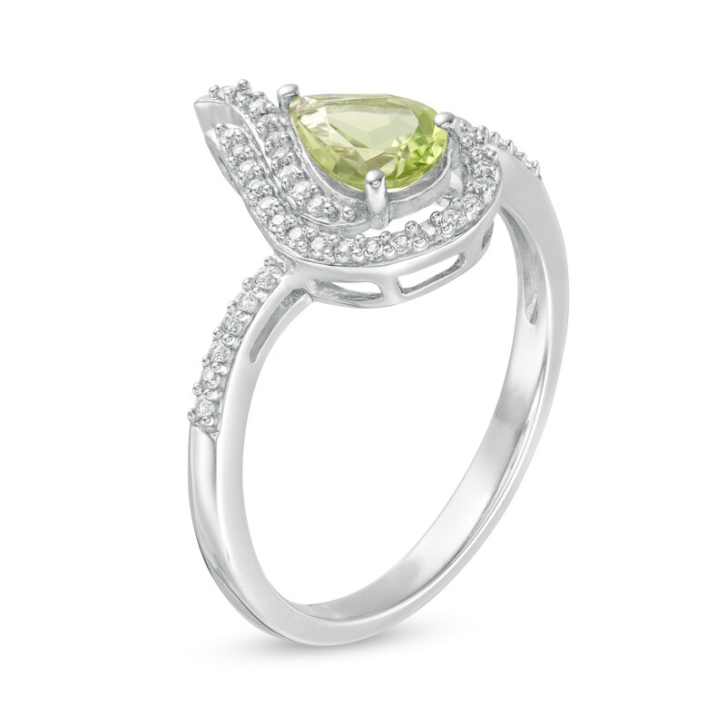 Main Image 3 of Pear-Shaped Peridot and Lab-Created White Sapphire Flame Ring in Sterling Silver