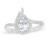 Thumbnail Image 1 of Pear-Shaped Aquamarine and Lab-Created White Sapphire Flame Ring in Sterling Silver