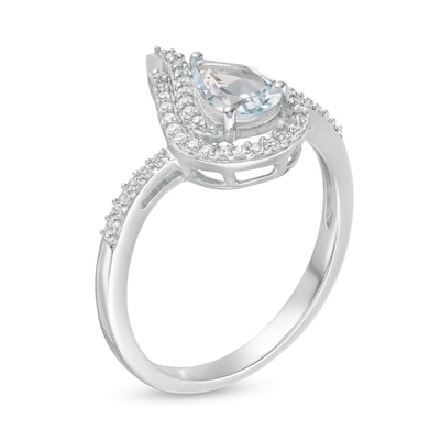 Pear-Shaped Aquamarine and Lab-Created White Sapphire Flame Ring in Sterling Silver