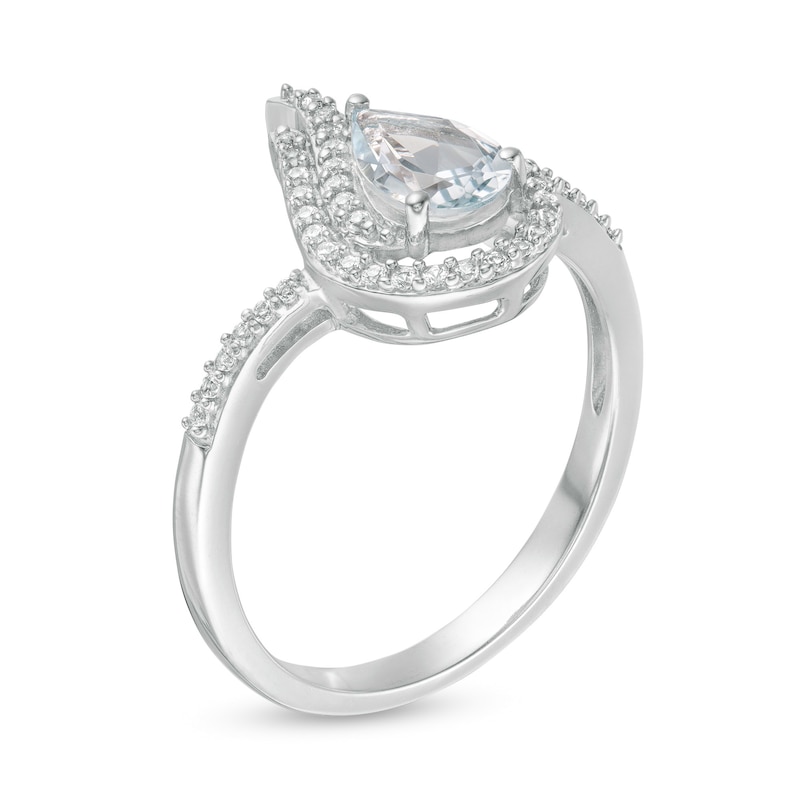 Main Image 3 of Pear-Shaped Aquamarine and Lab-Created White Sapphire Flame Ring in Sterling Silver
