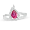 Thumbnail Image 0 of Pear-Shaped Lab-Created Ruby and White Sapphire Flame Ring in Sterling Silver