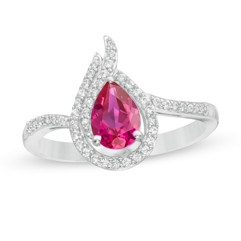 Pear-Shaped Lab-Created Ruby and White Sapphire Flame Ring in Sterling Silver