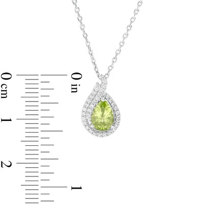 Pear-Shaped Peridot and Lab-Created White Sapphire Flame Pendant in Sterling Silver