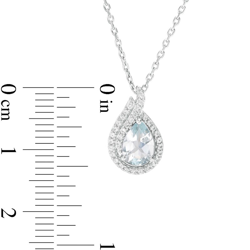 Main Image 3 of Pear-Shaped Aquamarine and Lab-Created White Sapphire Flame Pendant in Sterling Silver