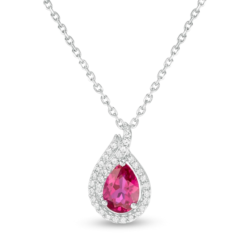 Pear-Shaped Lab-Created Ruby and White Sapphire Flame Pendant in Sterling Silver