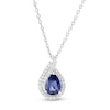 Thumbnail Image 1 of Pear-Shaped Lab-Created Blue and White Sapphire Flame Pendant in Sterling Silver
