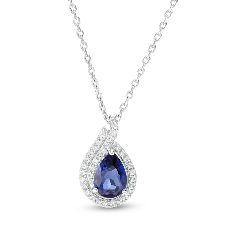 Pear-Shaped Lab-Created Blue and White Sapphire Flame Pendant in Sterling Silver