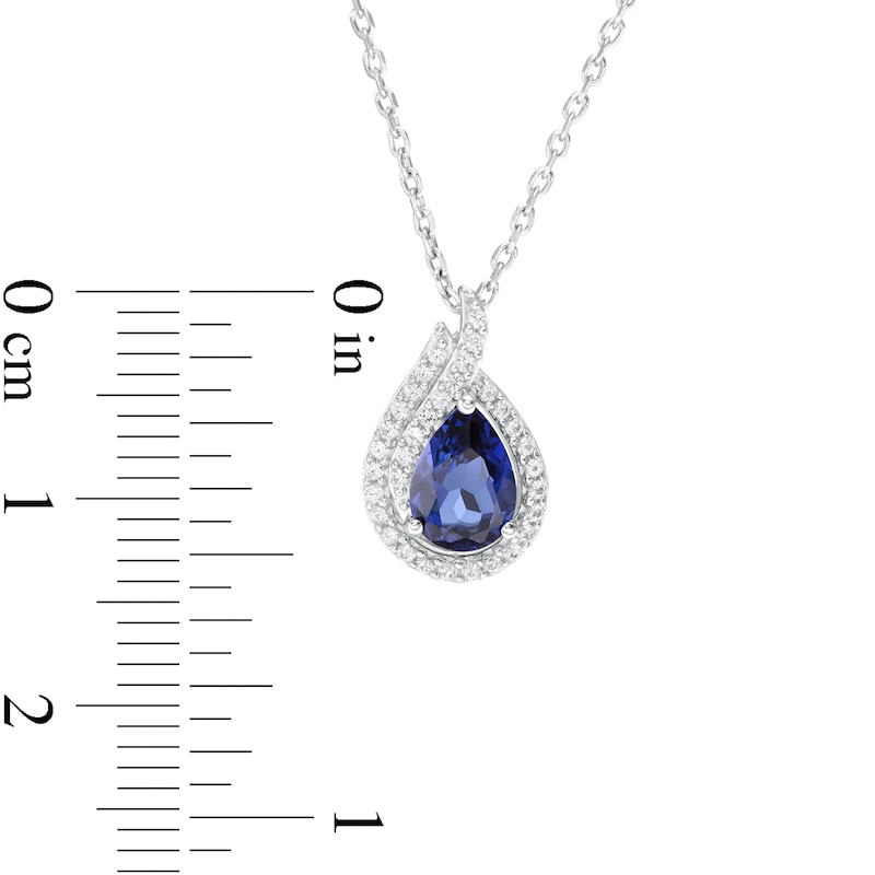 Main Image 3 of Pear-Shaped Lab-Created Blue and White Sapphire Flame Pendant in Sterling Silver