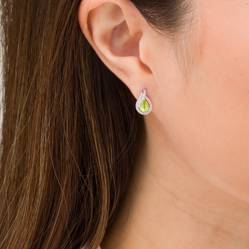 Pear-Shaped Peridot and Lab-Created White Sapphire Flame Stud Earrings in Sterling Silver