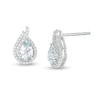 Thumbnail Image 0 of Pear-Shaped Aquamarine and Lab-Created White Sapphire Flame Stud Earrings in Sterling Silver