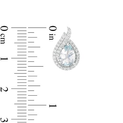 Pear-Shaped Aquamarine and Lab-Created White Sapphire Flame Stud Earrings in Sterling Silver