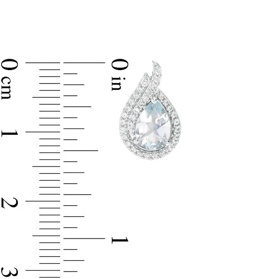 Pear-Shaped Aquamarine and Lab-Created White Sapphire Flame Stud Earrings in Sterling Silver