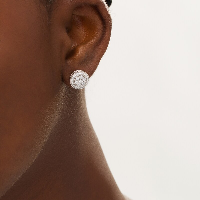 Main Image 2 of 0.50 CT. T.W. Composite Diamond Frame Vintage-Style Stud Earrings in Sterling Silver