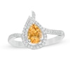Thumbnail Image 0 of Pear-Shaped Citrine and Lab-Created White Sapphire Flame Ring in Sterling Silver