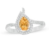 Pear-Shaped Citrine and Lab-Created White Sapphire Flame Ring in Sterling Silver