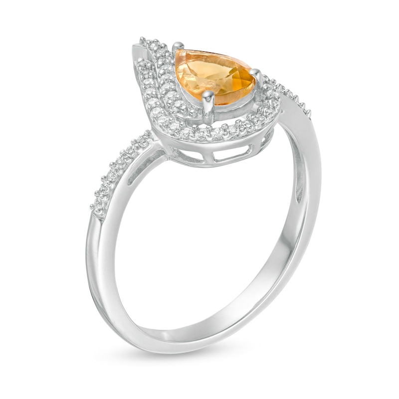 Pear-Shaped Citrine and Lab-Created White Sapphire Flame Ring in Sterling Silver