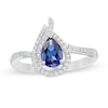 Thumbnail Image 0 of Pear-Shaped Lab-Created Blue and White Sapphire Flame Ring in Sterling Silver