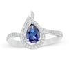Thumbnail Image 1 of Pear-Shaped Lab-Created Blue and White Sapphire Flame Ring in Sterling Silver