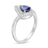 Thumbnail Image 3 of Pear-Shaped Lab-Created Blue and White Sapphire Flame Ring in Sterling Silver