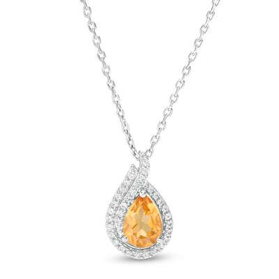 Pear-Shaped Citrine and Lab-Created White Sapphire Flame Pendant in Sterling Silver
