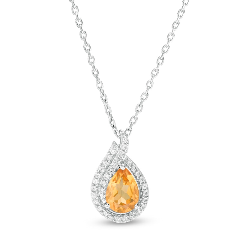 Pear-Shaped Citrine and Lab-Created White Sapphire Flame Pendant in Sterling Silver