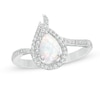 Thumbnail Image 0 of Pear-Shaped Lab-Created Opal and White Sapphire Flame Ring in Sterling Silver