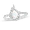 Thumbnail Image 1 of Pear-Shaped Lab-Created Opal and White Sapphire Flame Ring in Sterling Silver