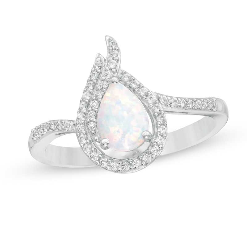 Pear-Shaped Lab-Created Opal and White Sapphire Flame Ring in Sterling Silver