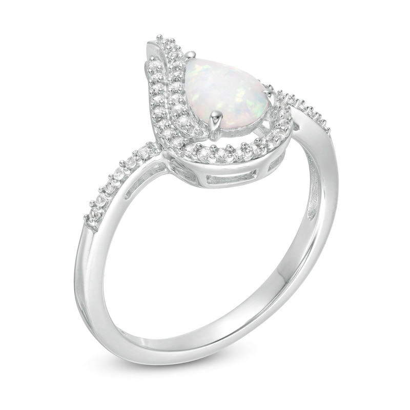 Main Image 3 of Pear-Shaped Lab-Created Opal and White Sapphire Flame Ring in Sterling Silver