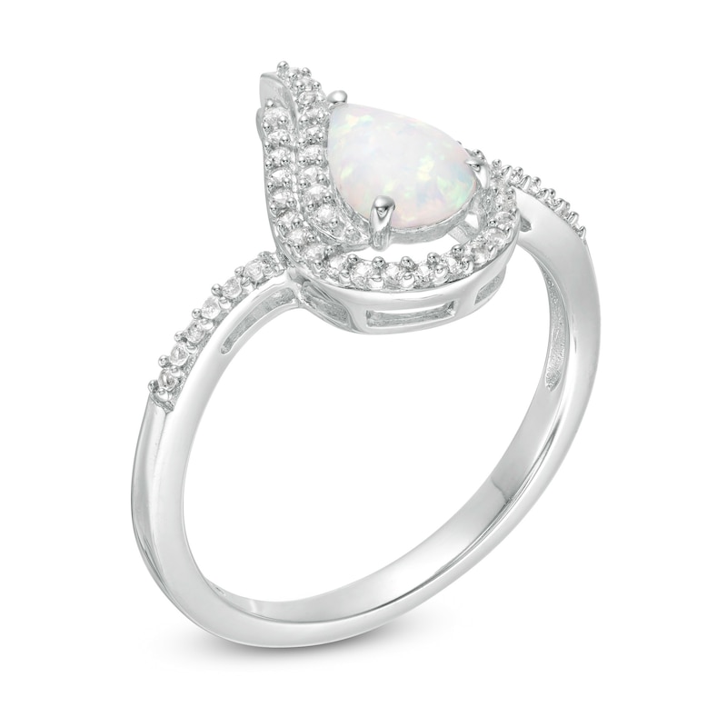 Pear-Shaped Lab-Created Opal and White Sapphire Flame Ring in Sterling Silver