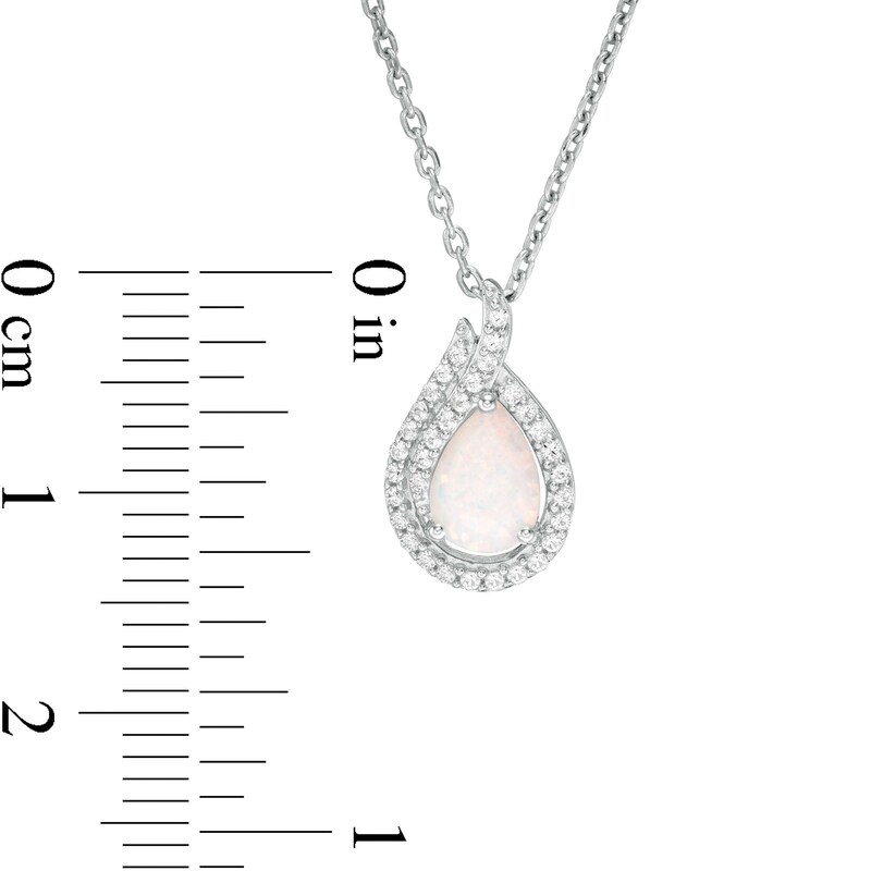 Main Image 3 of Pear-Shaped Lab-Created Opal and White Sapphire Flame Pendant in Sterling Silver