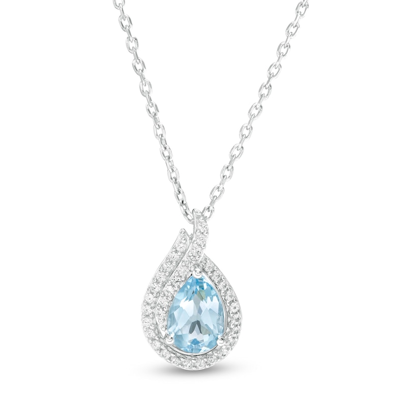 Pear-Shaped Swiss Blue Topaz and Lab-Created White Sapphire Flame Pendant in Sterling Silver