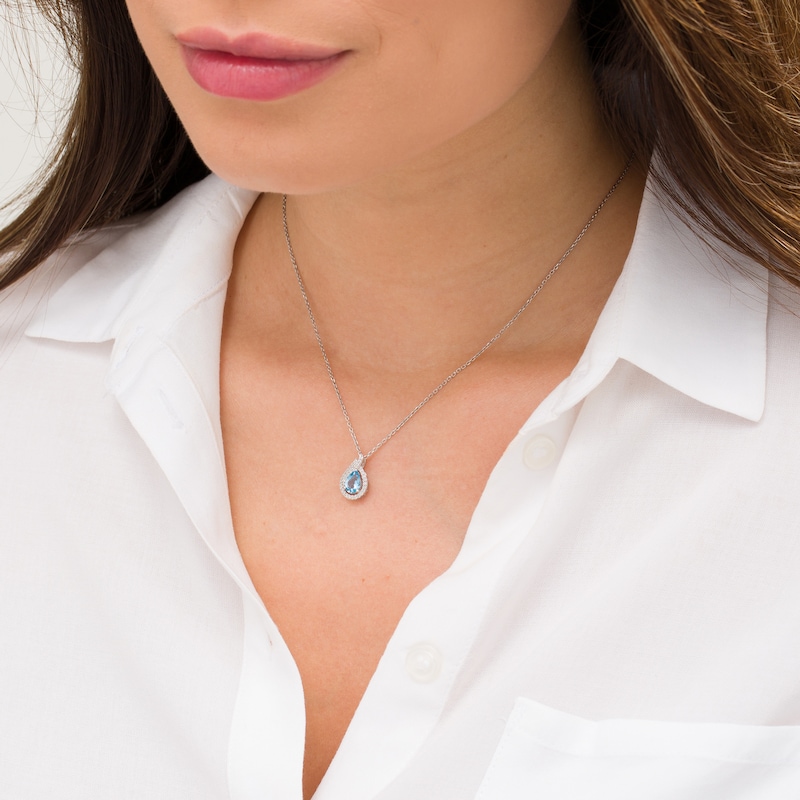 Pear-Shaped Swiss Blue Topaz and Lab-Created White Sapphire Flame Pendant in Sterling Silver