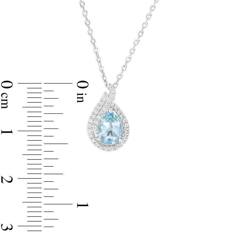 Pear-Shaped Swiss Blue Topaz and Lab-Created White Sapphire Flame Pendant in Sterling Silver