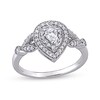Thumbnail Image 1 of 0.50 CT. T.W. Pear-Shaped Diamond Double Frame Leaf-Sides Vintage-Style Engagement Ring in 10K White Gold