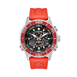 Men's Citizen Eco-Drive® Promaster Sailhawk Chronograph Strap Watch with Black and Orange Dial (Model: JR4061-00F)