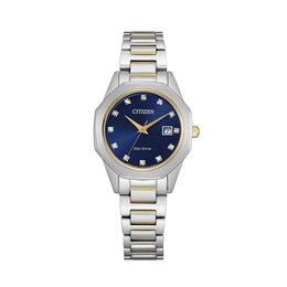 Ladies' Citizen Eco-Drive® Corso Diamond Accent Two-Tone Watch with Dark Blue Dial (Model: EW2584-53L)