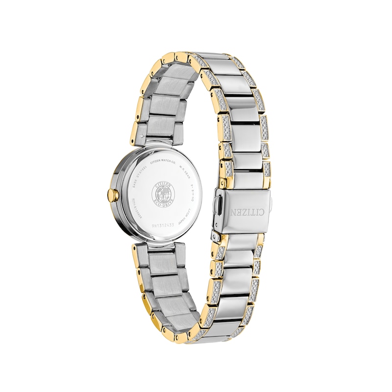 Ladies' Citizen Eco-Drive® Crystal Accent Two-Tone Watch with Mother-of-Pearl Dial (Model: EM0844-58D)|Peoples Jewellers