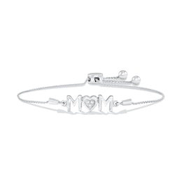 Diamond Accent &quot;MOM&quot; Heart Bolo Bracelet in Sterling Silver - 8.25&quot;