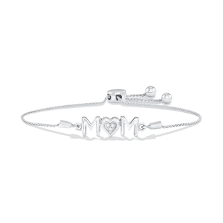 Diamond Accent "MOM" Heart Bolo Bracelet in Sterling Silver - 8.25"