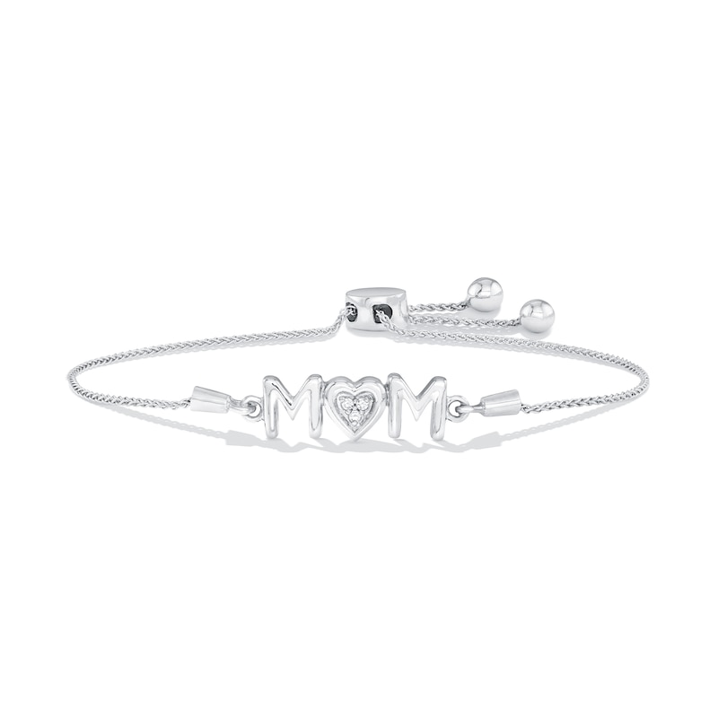 Diamond Accent "MOM" Heart Bolo Bracelet in Sterling Silver - 8.25"