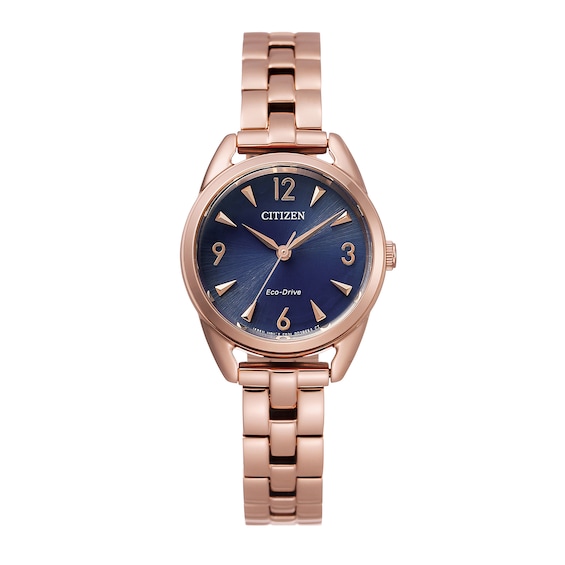 Ladies' Citizen Eco-Drive® Rose-Tone Watch with Dark Blue Dial (Model: EM0688-78L)