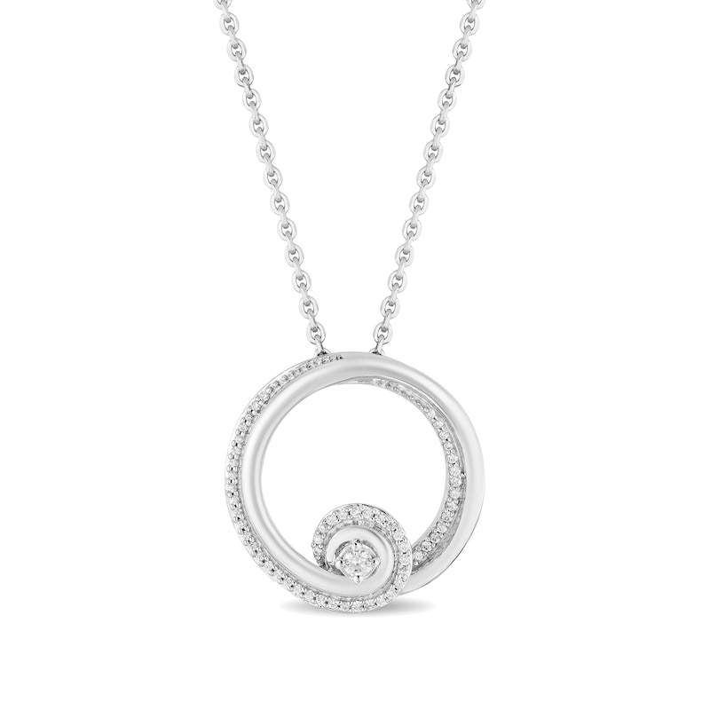 Hallmark Diamonds Gratitude 0.145 CT. T.W. Diamond Swirled Circle Pendant in Sterling Silver